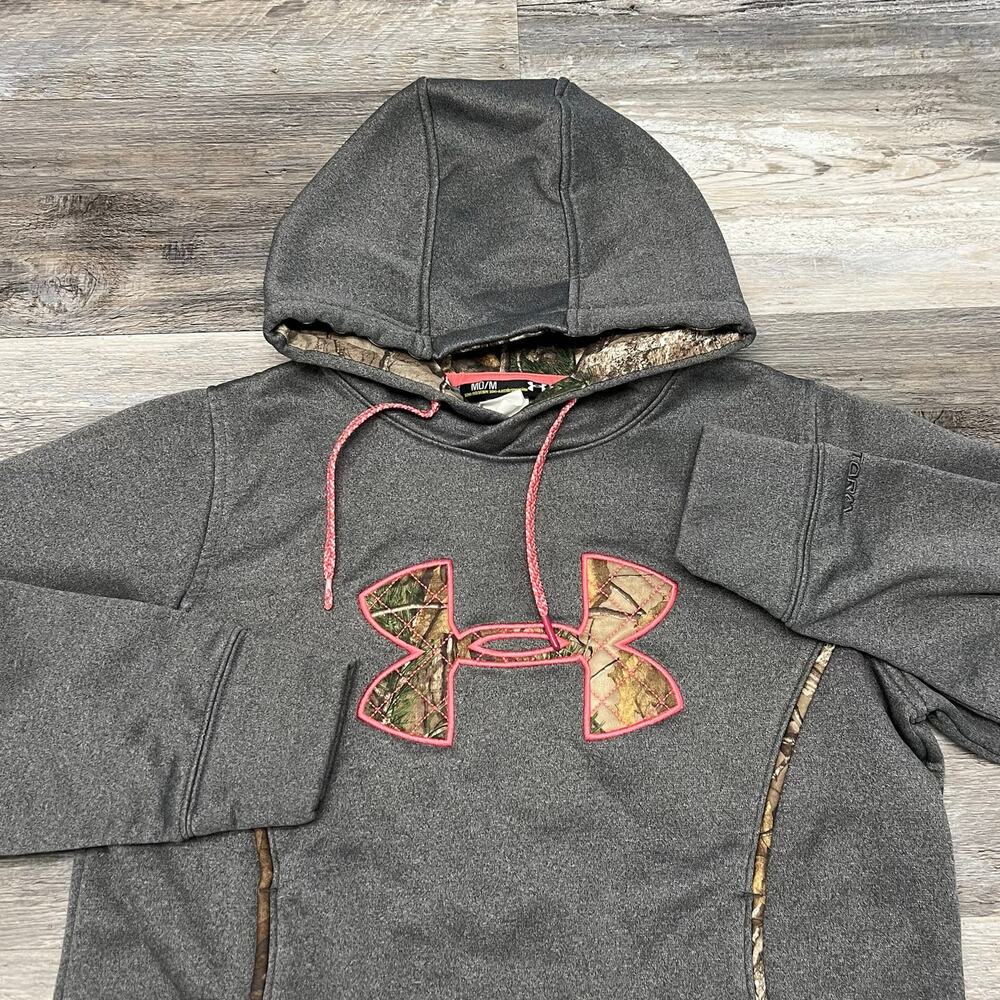 Under Armour UA Storm Caliber Real Tree‎ Camo Gray  Womens M Semi-Fitted Hoodie